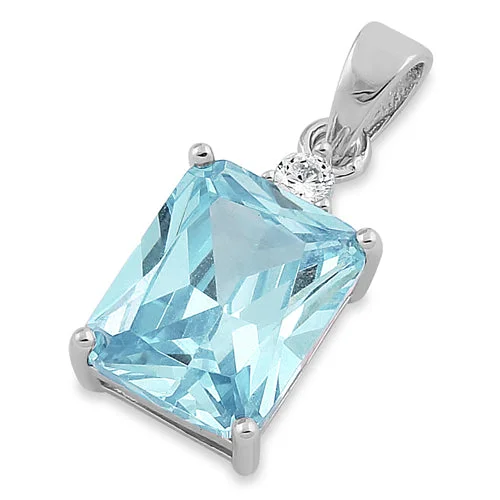 Sterling Silver Rectangular Blue CZ Pendant