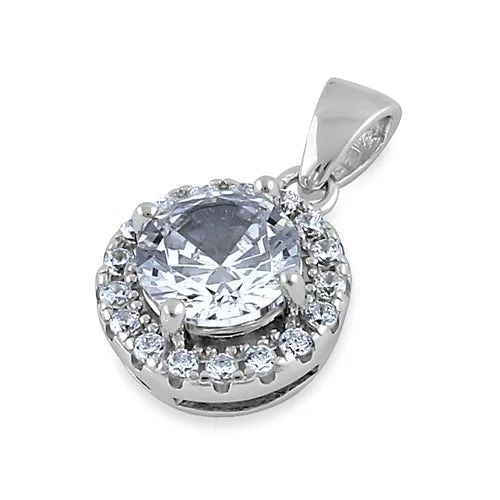 Sterling Silver Round Clear CZ Halo Pendant