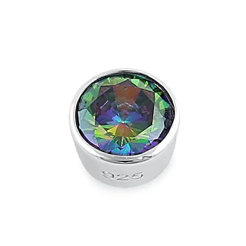 Sterling Silver Round Rainbow Topaz CZ Pendant