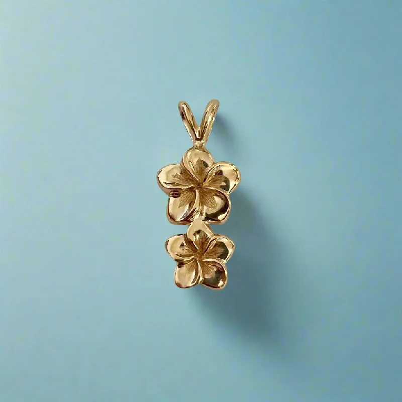 Two Plumeria Flowers Pendant in 14K Gold [various colors available]