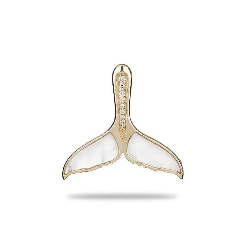 Sealife Whale Tail Mother of Pearl Pendant in Gold with Diamonds - 22mm