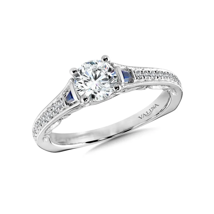 Diamond & Blue Sapphire Engagement Ring