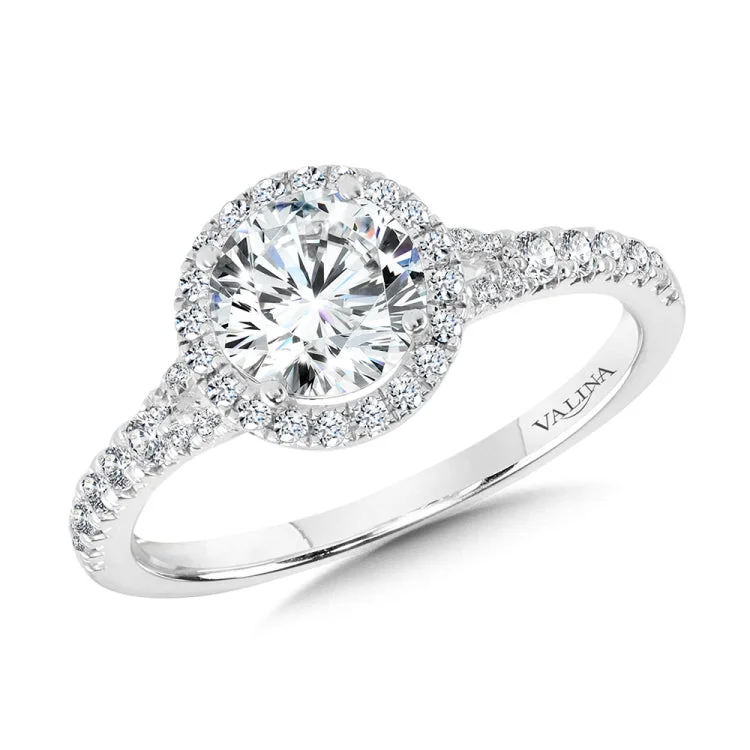 Round Split Shank Halo Engagement Ring