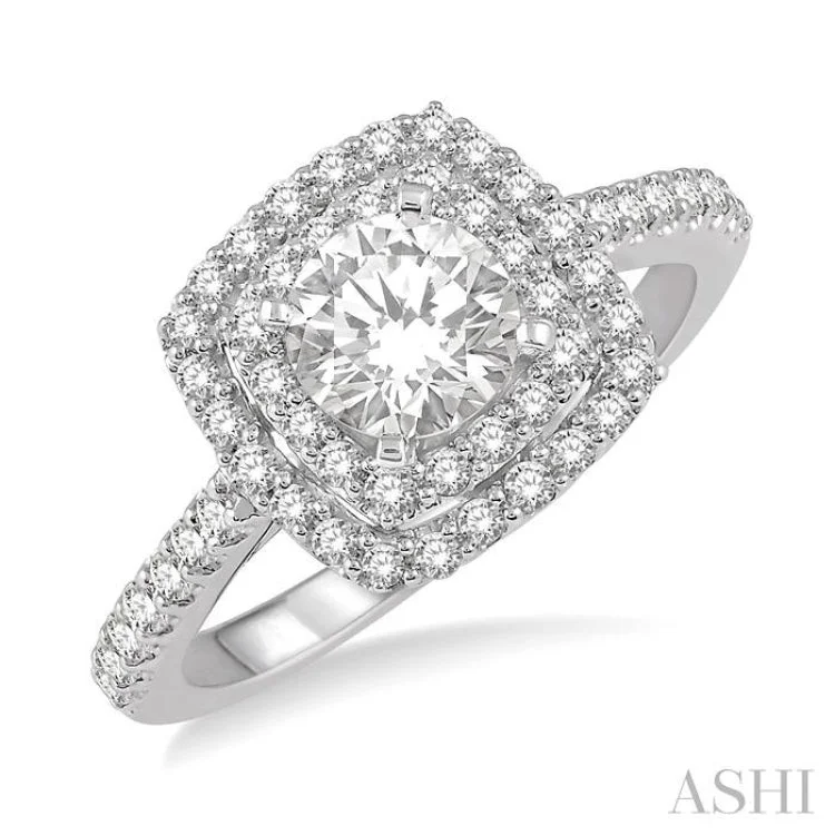 5/8 Ctw Square Shape Semi-Mount Round Cut Diamond Engagement Ring in 14K White Gold