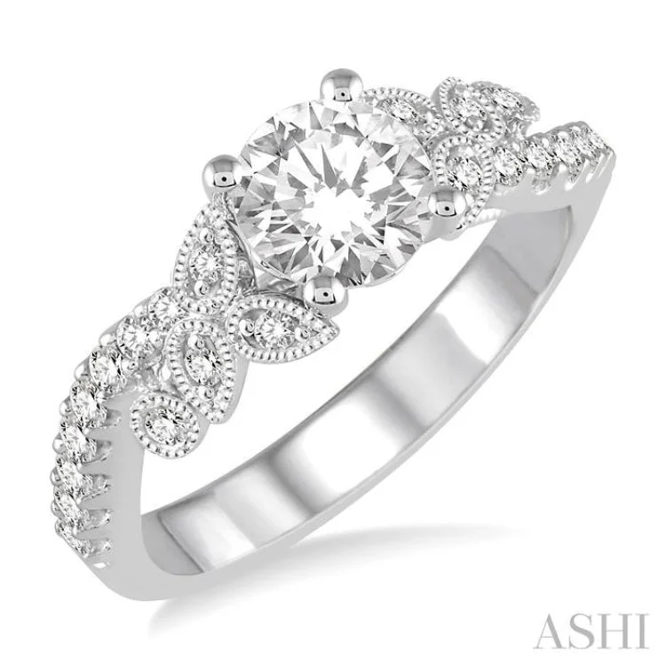 1/3 Ctw Round Diamond Semi-Mount Engagement Ring in 14K White Gold