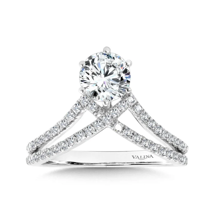 Six-Prong Chevron-Shaped & Split Shank Hidden Accents Diamond Engagement Ring