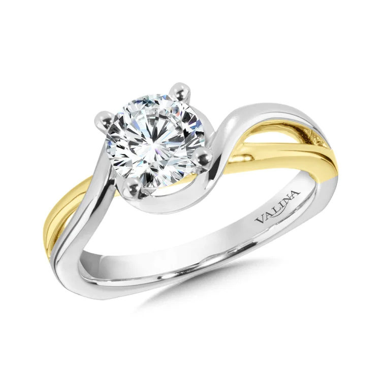 Polished twist engagement ring in 14k white and yellow gold.