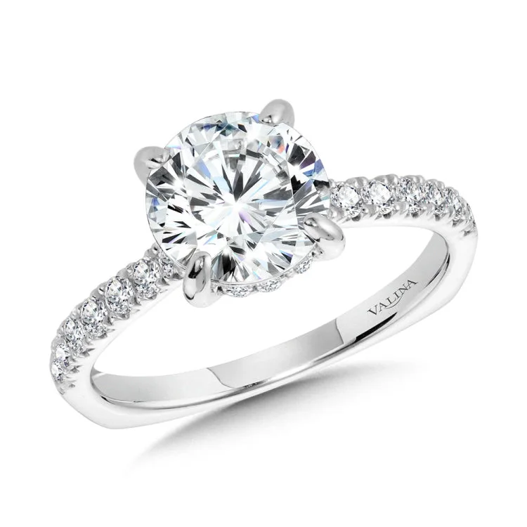 Straight Hidden Halo Diamond Engagement Ring