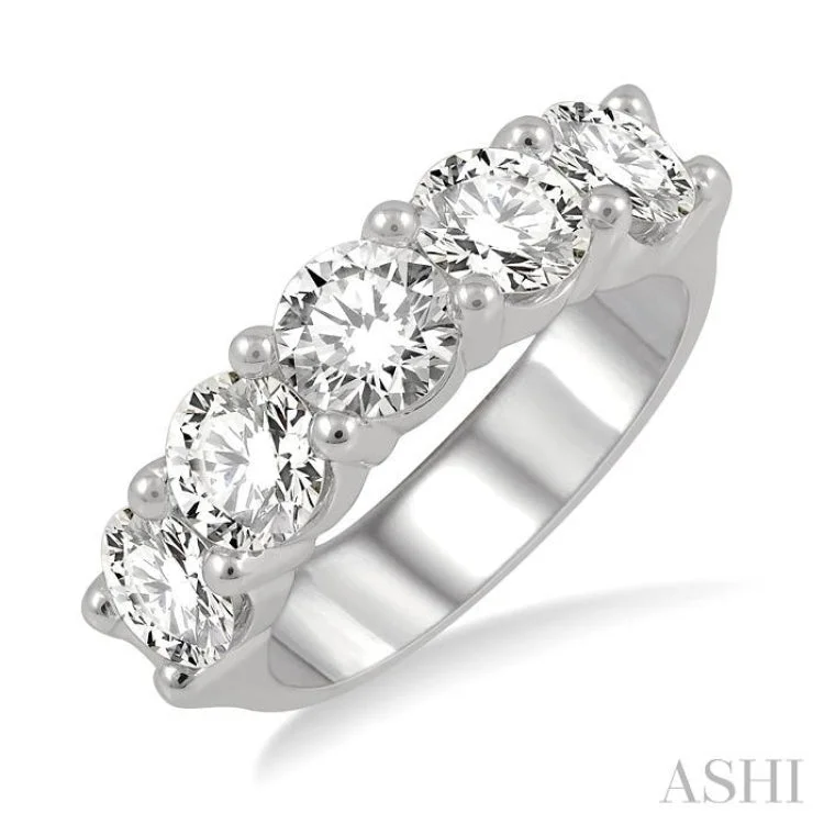 3 ctw 5Stones Round Cut Diamond Wedding Band in 14K White Gold