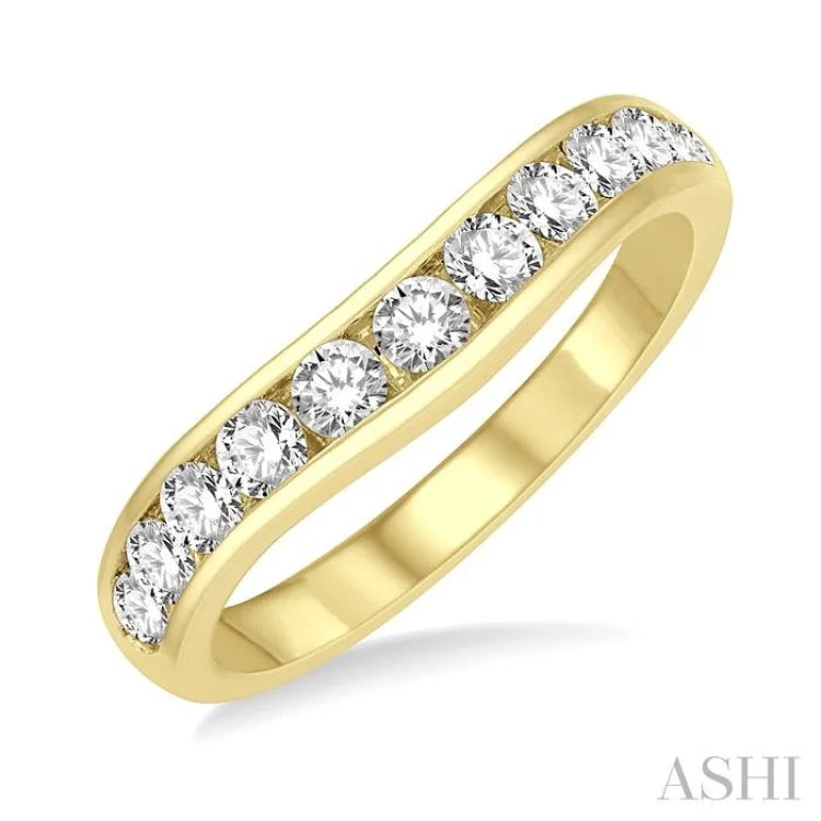 3/4 ctw Round Cut Diamond Inlay Wedding Band in 14K Yellow Gold