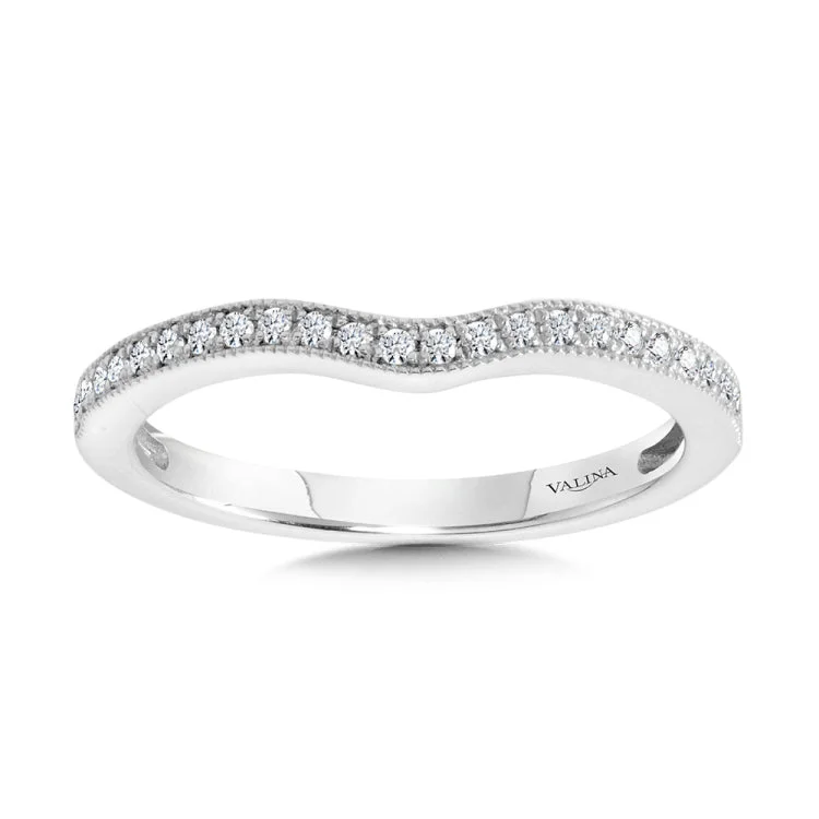 Curved Milgrain-Beaded Diamond Wedding Band