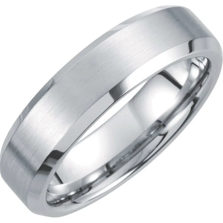 White Tungsten 6 mm Satin & Polished Beveled-Edge Band Size 12.5