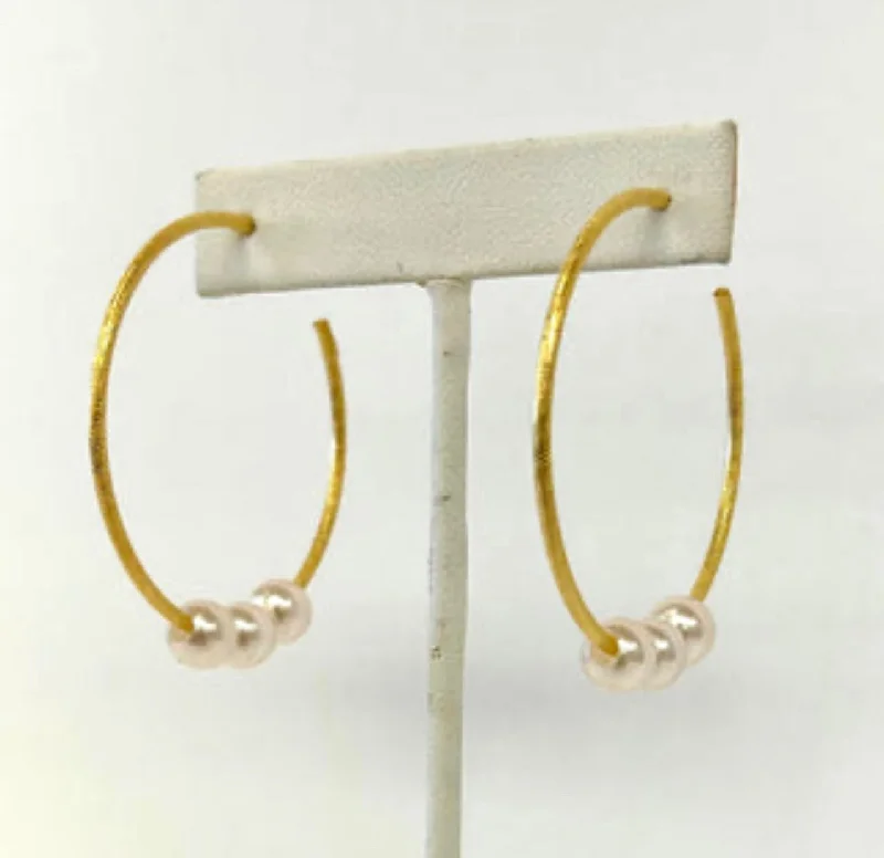 3 Pearl Gold Hoops