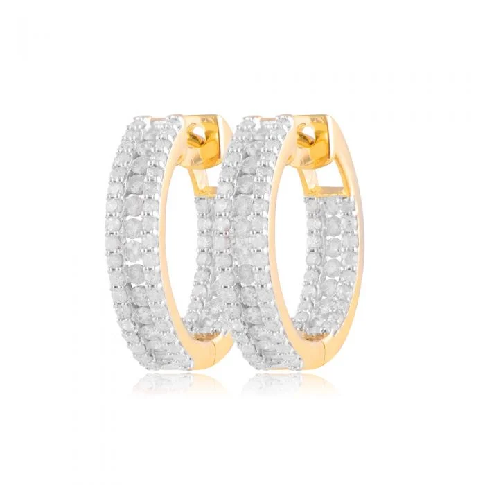 9ct Yellow Gold 1 Carat Diamond Hoop Earrings