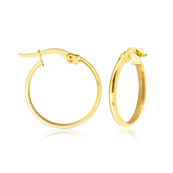 9ct Yellow Gold 15mm Plain Hoop Earrings