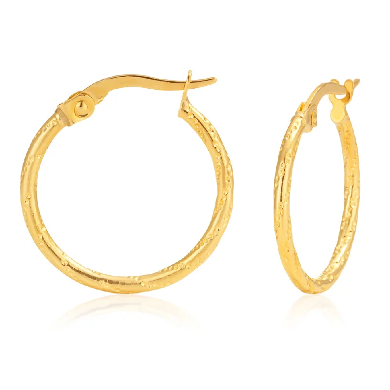 9ct Yellow Gold Diamond Cut 15mm Hoop Earrings