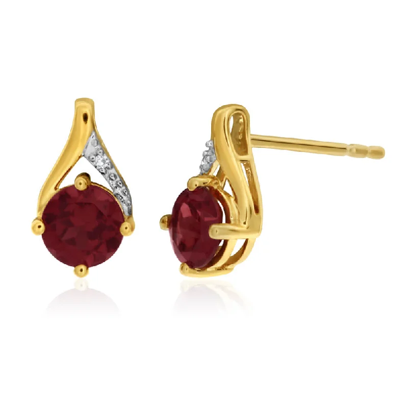 9ct Yellow Gold Garnet and Diamond Stud Earrings