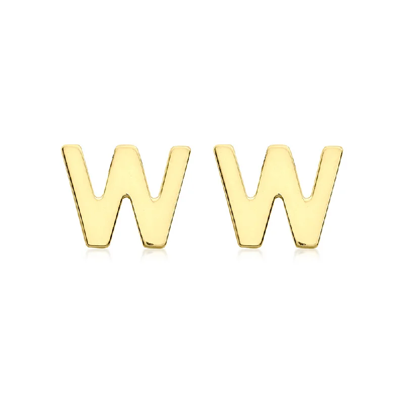 9ct Yellow Gold Mini Initial "W" Stud Earrings