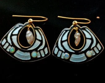 Vintage Shashi Black and Ice Pearl Enamel Gold-Vermeil Earrings