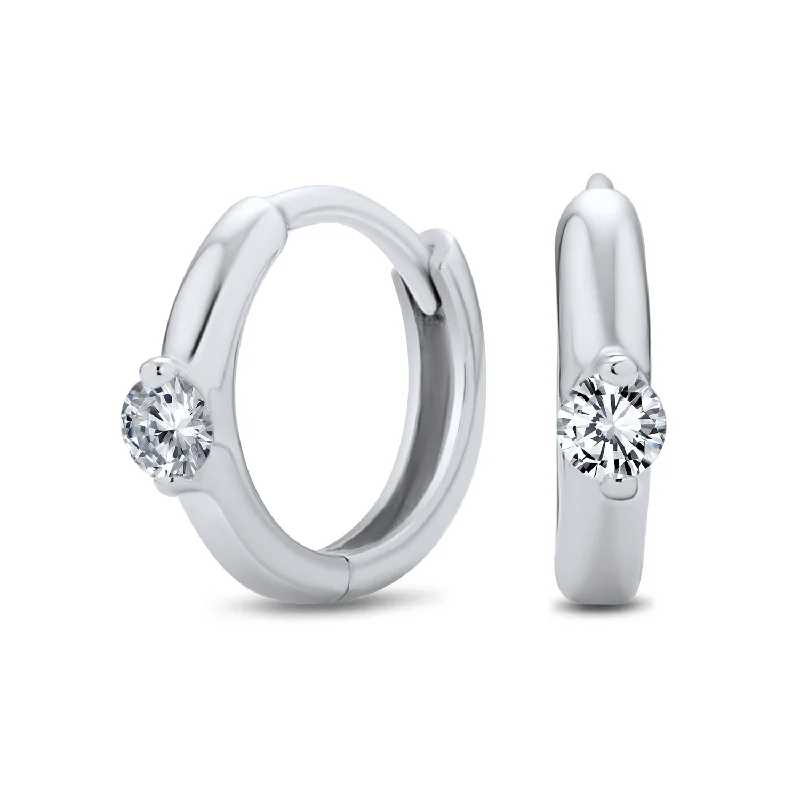 Classic Dainty Round CZ Hoop Earrings in Sterling Silver Small Huggie Style