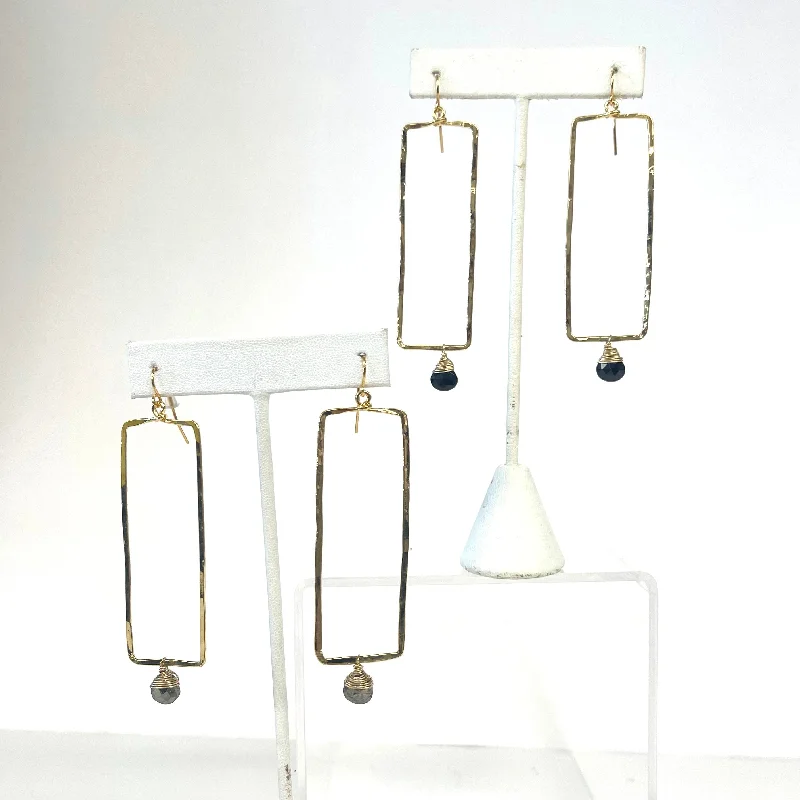 Rectangle Hoop With Gemstone Drop Earrings