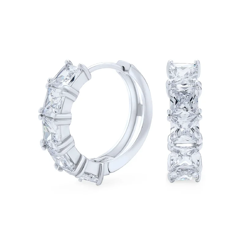 Square Princess Cut CZ Hoop Earrings for Men in Sterling Silver