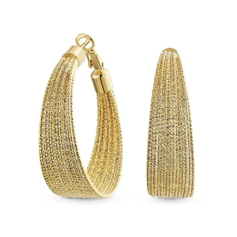 Diamond-Cut Multi Cable Hoop Huggie Earrings 18K Gold Plated Brass 1.5 Inch Diameter