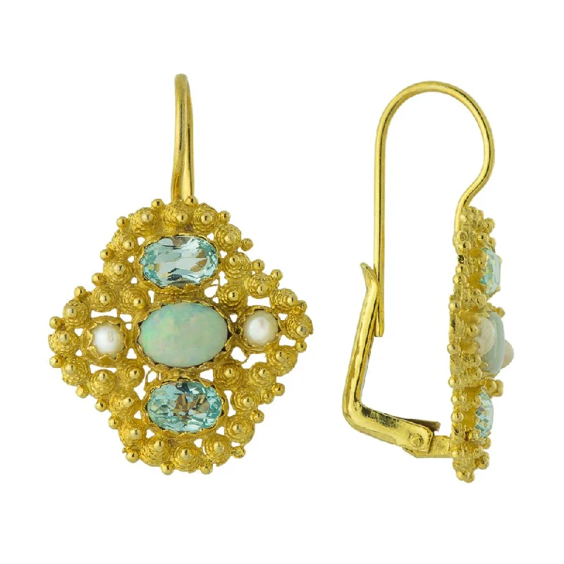 Duchess Of Newcastle Topaz, Opal and Pearl Earrings