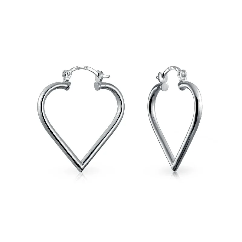 Large Heart Shaped Hoop Huggie Earrings Sterling Silver 1.25 Inch