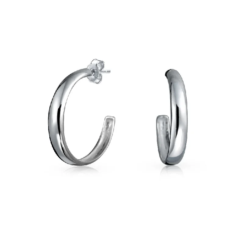 Lightweight Round Dome Hoop Huggie Earrings in Polished Sterling Silver 1 Inch