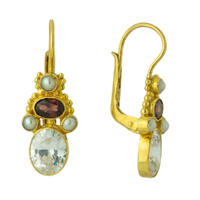 Opera Comique Cubic Zirconia, Garnet and Pearl Earrings