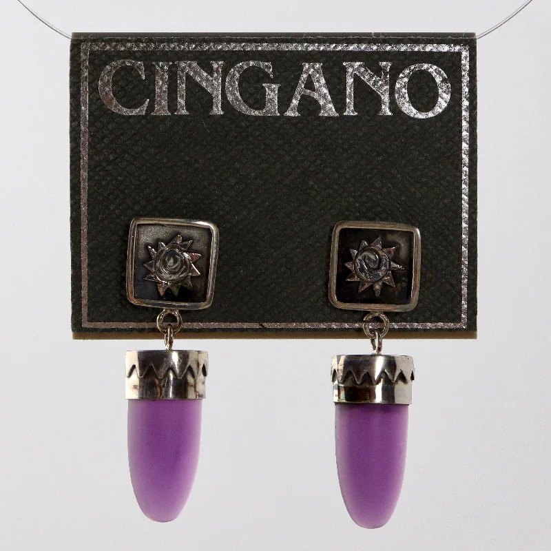 Purple Glass Shield Earrings