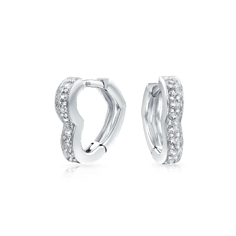 Romantic CZ Hoop Earrings with Open Heart Design in Sterling Silver