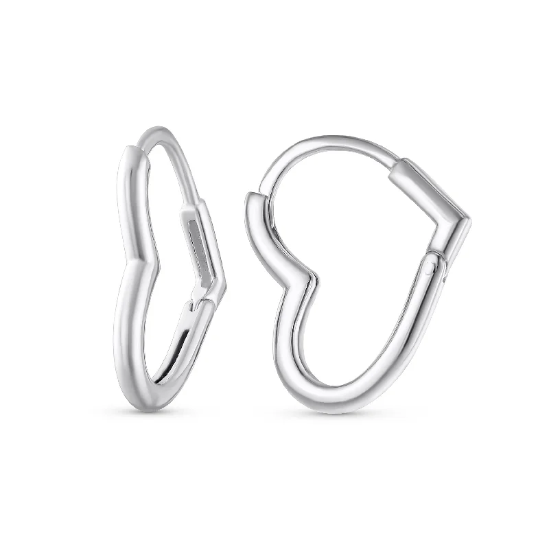 Romantic Heart Shaped Mini Hoop Huggie Earrings Sterling Silver .75 Inch