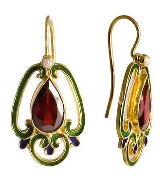 Sylvan Garnet and Pearl Enamel Earrings