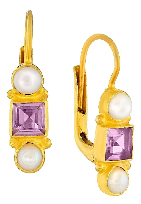 Thoroughly Modern Millie Amethyst and Pearl Earrings