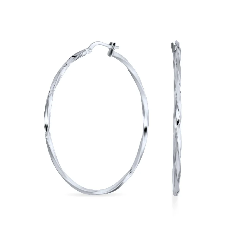 Timeless Slender Wire Rope Hoop Huggie Earrings Sterling Silver 1.75 Inch