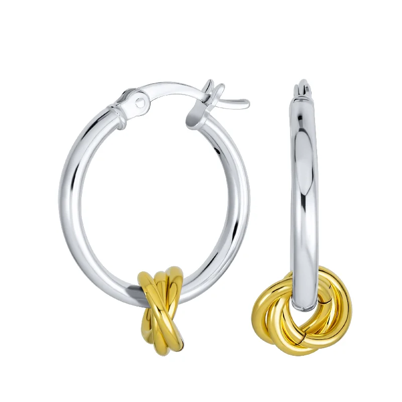 Twisted Love Knot Hoop Huggie Earrings Gold Plated Sterling Silver 1 Inch