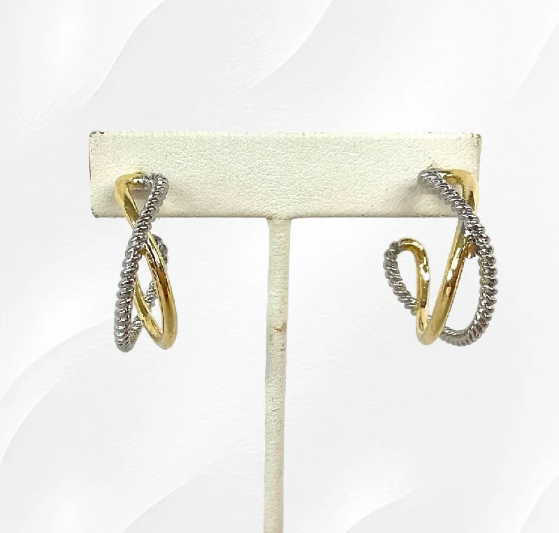 Two Tone Crossover Hoop Earring