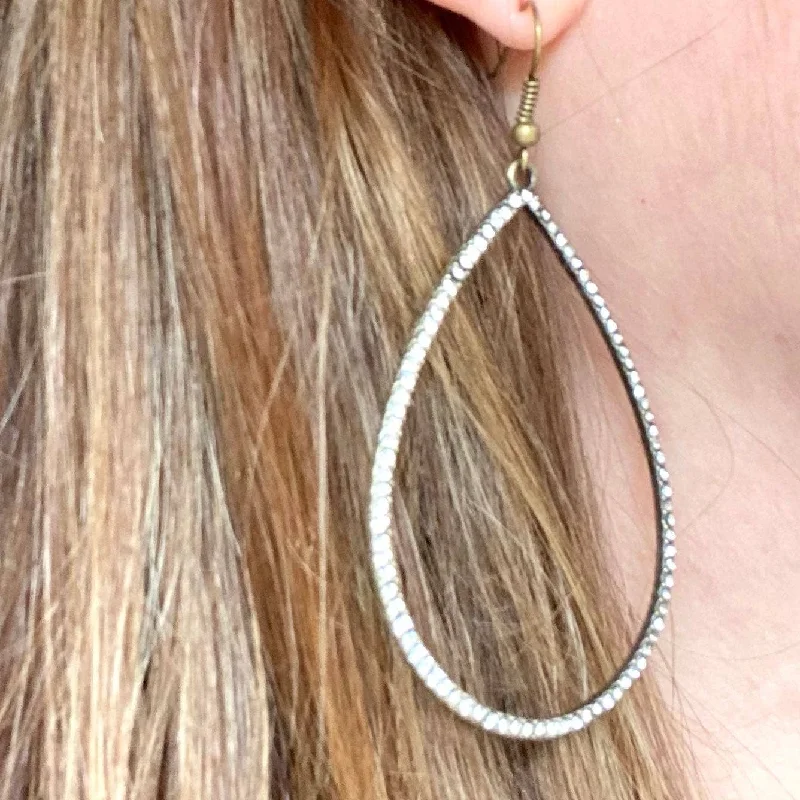 Large Teardrop Hoop Earrings with Micro Pave Crystals