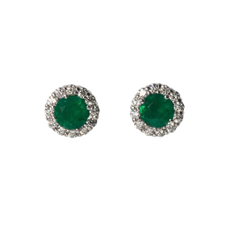 1.5ct Emerald & Diamond Halo 18K White Gold Stud Earrings