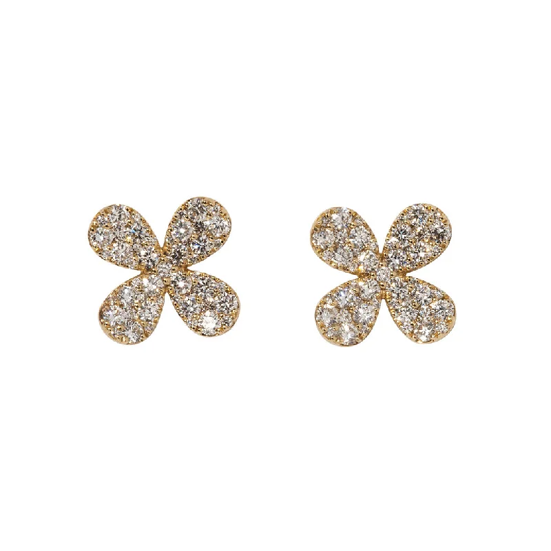 1ctw Diamond Pavé 14K Yellow Gold Flower Stud Earrings