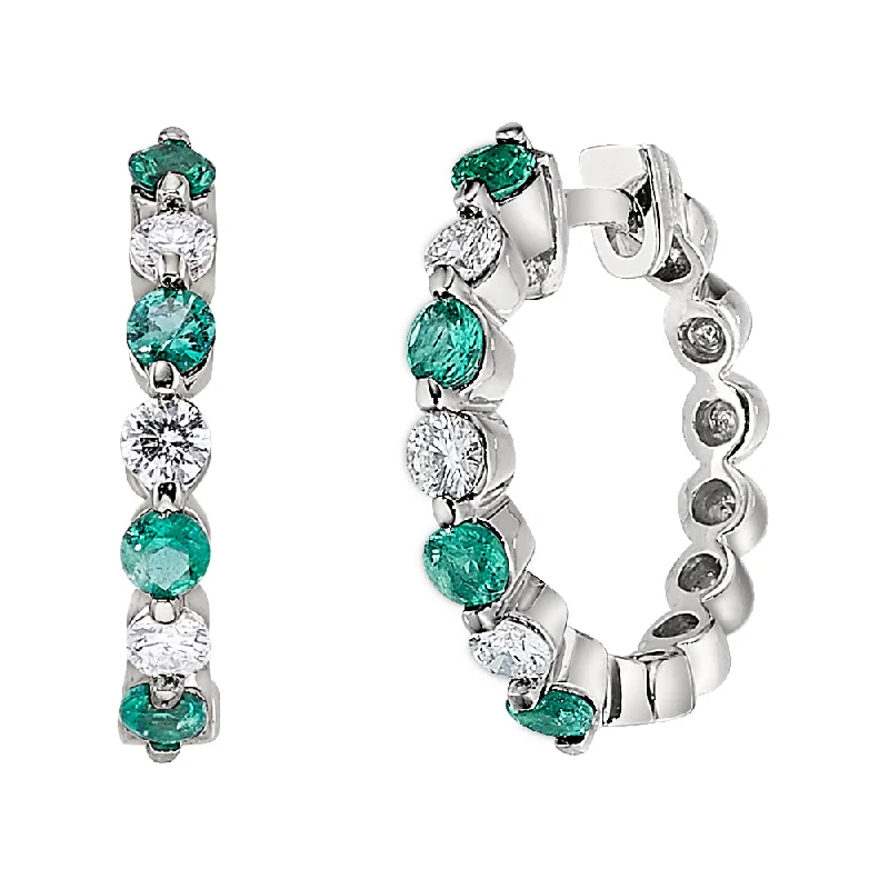 .40ct Emerald & .30ct Diamond 14K White Gold Hoop Earrings