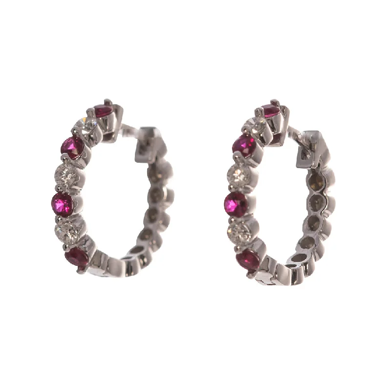 .40ct Ruby & Diamond 14K White Gold Hoop Earrings