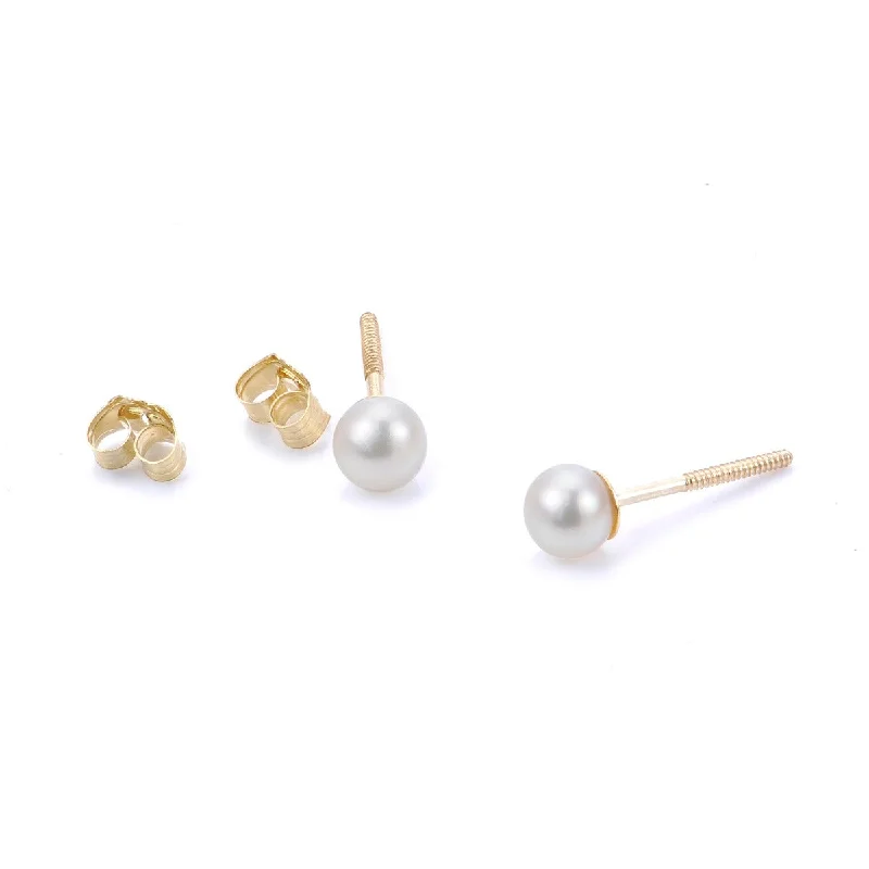 4mm Pearl 14K Yellow Gold Safety Screw Back Earrings