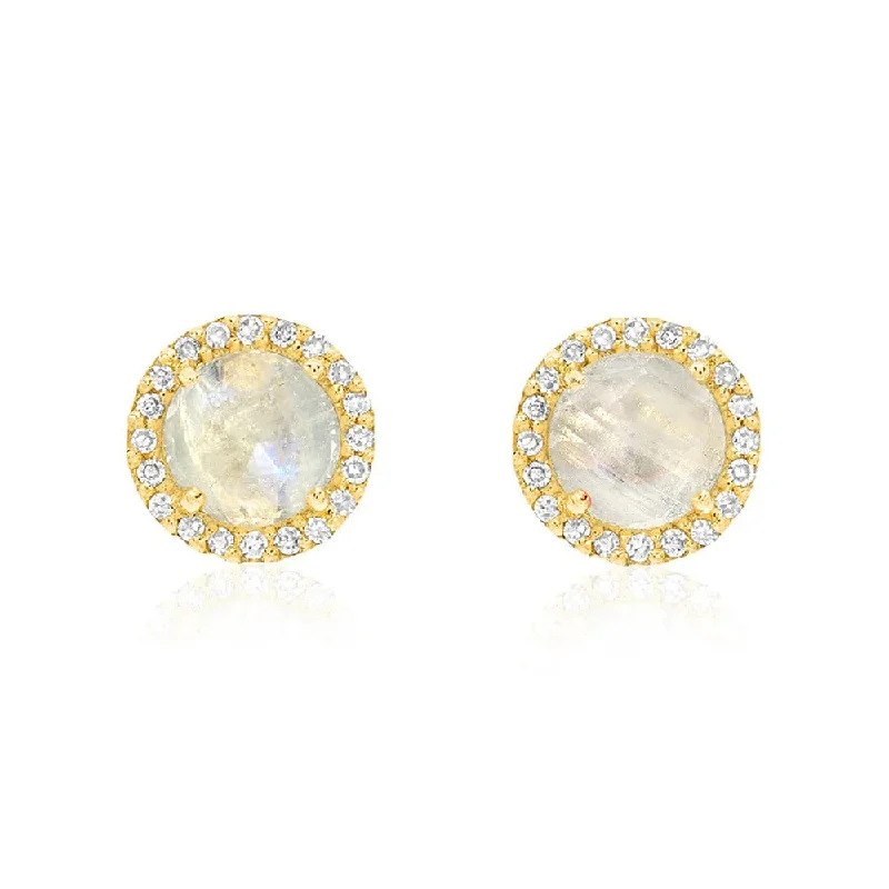 5mm Rainbow Moonstone & Diamond 14K Gold Stud Earrings