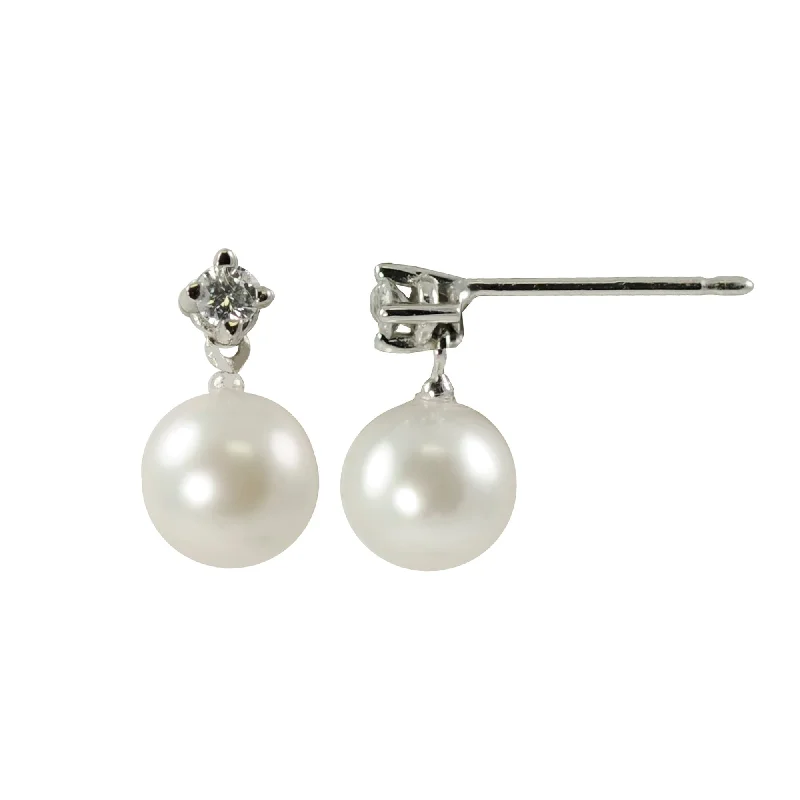 6mm Akoya Pearl & Diamond Drop 14K White Gold Earrings