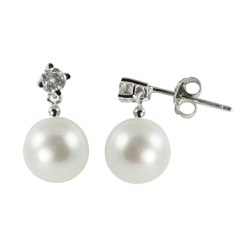 7mm Akoya Pearl & Diamond Drop 14K White Gold Earrings