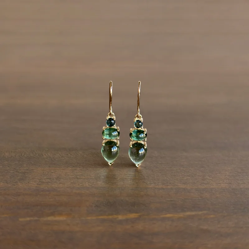 Blue-Green Tourmaline Cabochon Trio Earrings