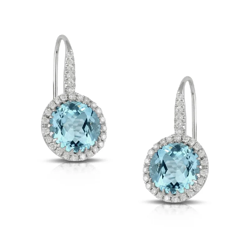 Blue Topaz & Diamond 18K White Gold Leverback Earrings